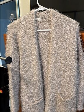 debut Taupe Fuzzy Open-Front Cardigan